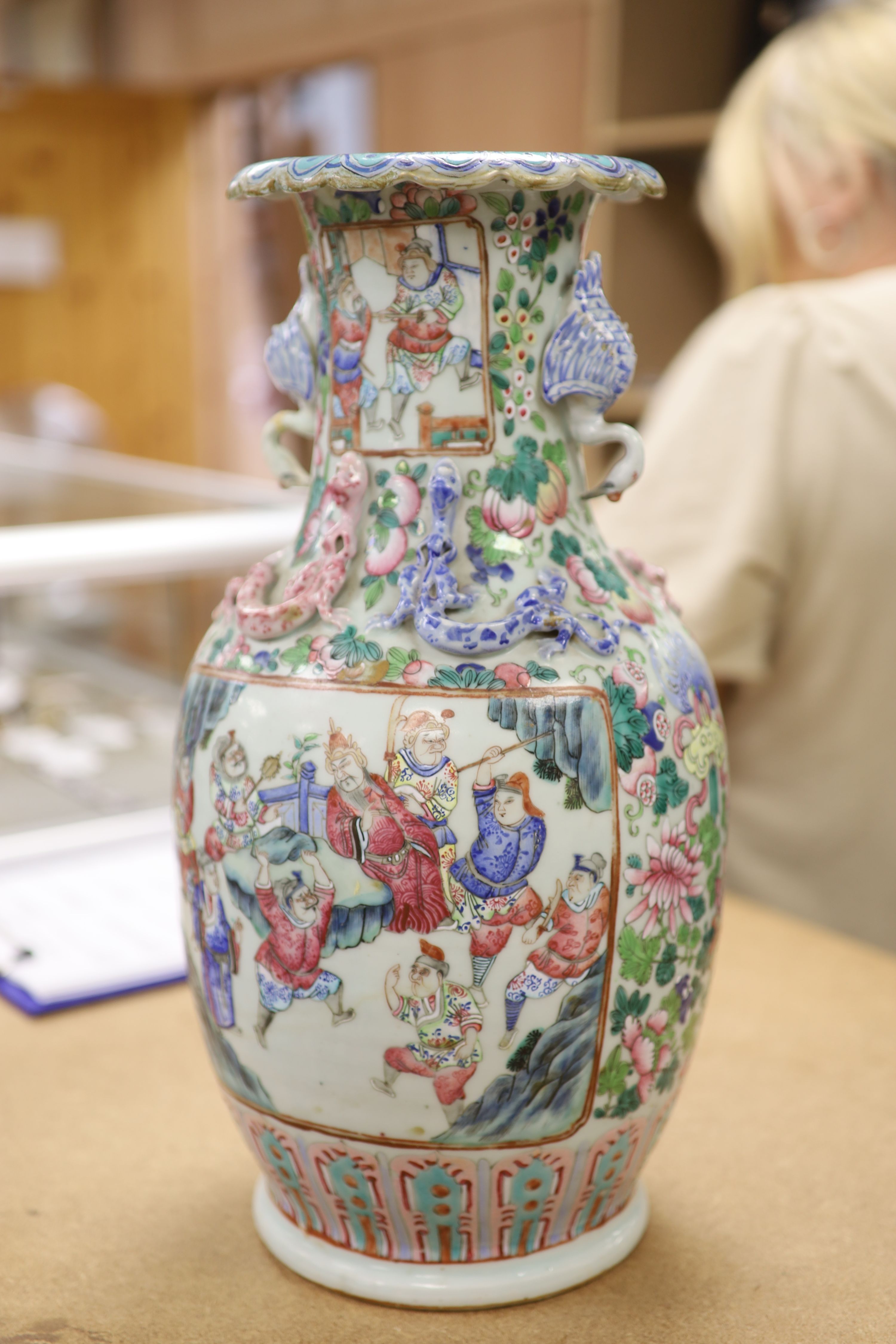 Two 19th century Chinese famille rose vases, tallest 45cm